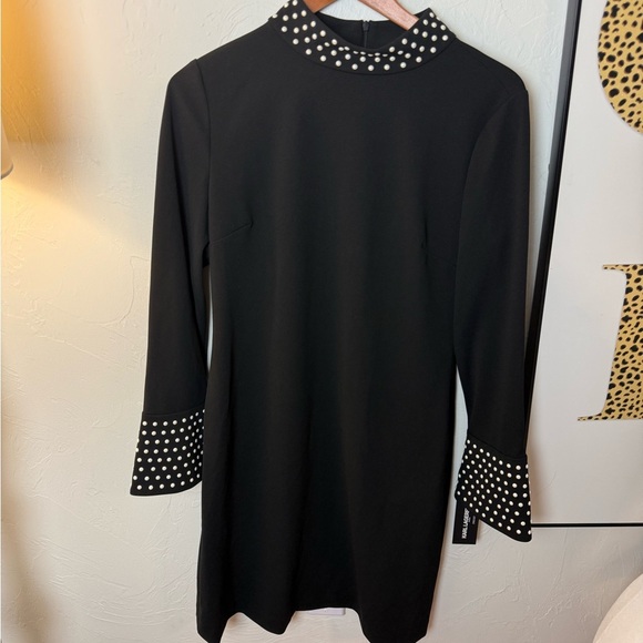 Karl Lagerfeld Women’s Mock Neck Bell Sleeve Sheath Dress - Picture 2 of 7